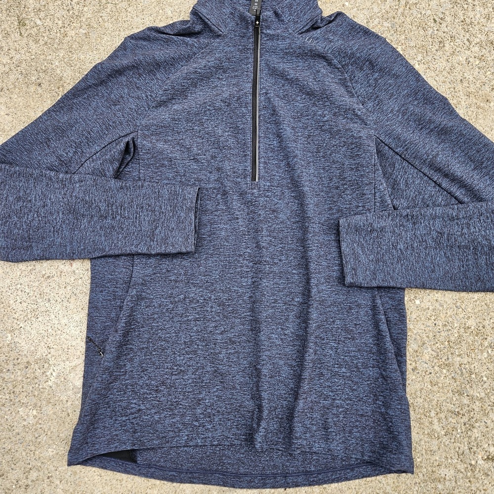 Lululemon Blue Navy Black Heather M Athletic 1/4 Zip Running Jacket Thumbholes
